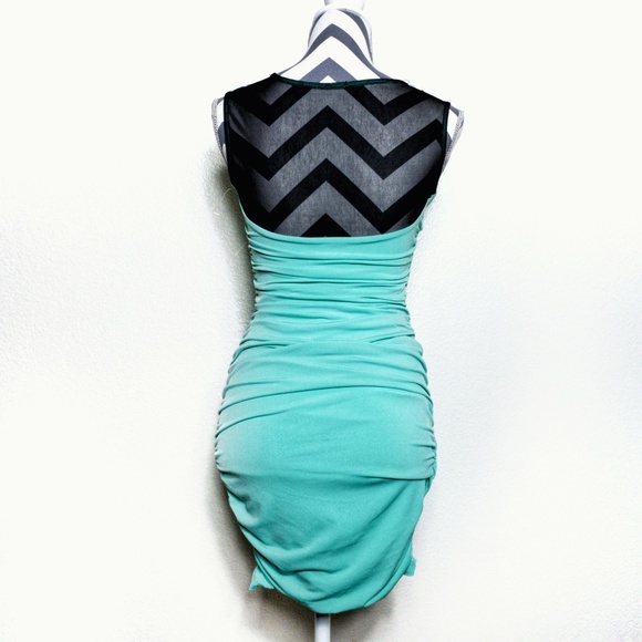Turquoise Rushed Mini Dress - Picture 2 of 3